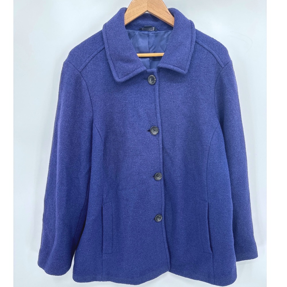 Lands End Womens Coat 18W Purple Wool Coat Button Front Collared Jacket